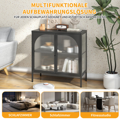 Metallseitenbrett-Schrank, Akzent-Speicherschrank mit 2 Glasklappen, Moderner Kaffebar-Schrank mit Einstellbaren Regalen für Küche, Wohnzimmer und Flur, eisenhaltig, H80cm×B80cm×T35cm