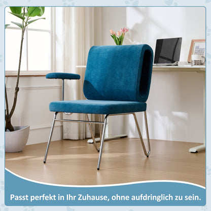 Bürostuhl mit integriertem Katzenbett - Haustierfreundlicher Stuhl, kratzfestes Material,schbreite Sitzfläche, austauschbare Armlehnen, menenfreundliches Design, Katzenbett in der Rückenlehne, Blue