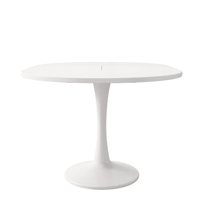 Ausziehbarer Esstisch, ovaler Esstisch, Länge 100/140 x Breite 100 x Höhe 75 cm,  weiß