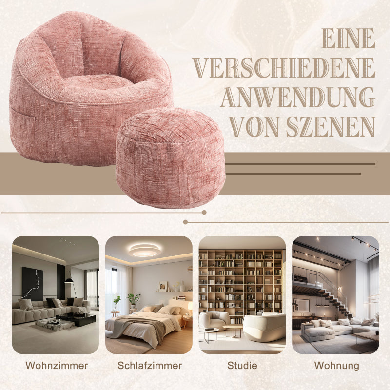 Sitzsack Sofa Stuhl für Erwachsene mit Fußstütze, Rosa