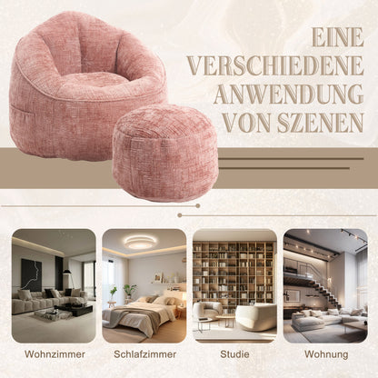 Sitzsack Sofa Stuhl für Erwachsene mit Fußstütze, Rosa
