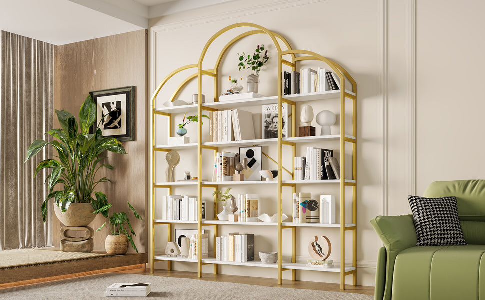 Regal im schlichten Stil, fünf Schichten Stauraum, einzigartige Wolkenform, einfach zu montieren und zu reinigen, Gold + Weiß