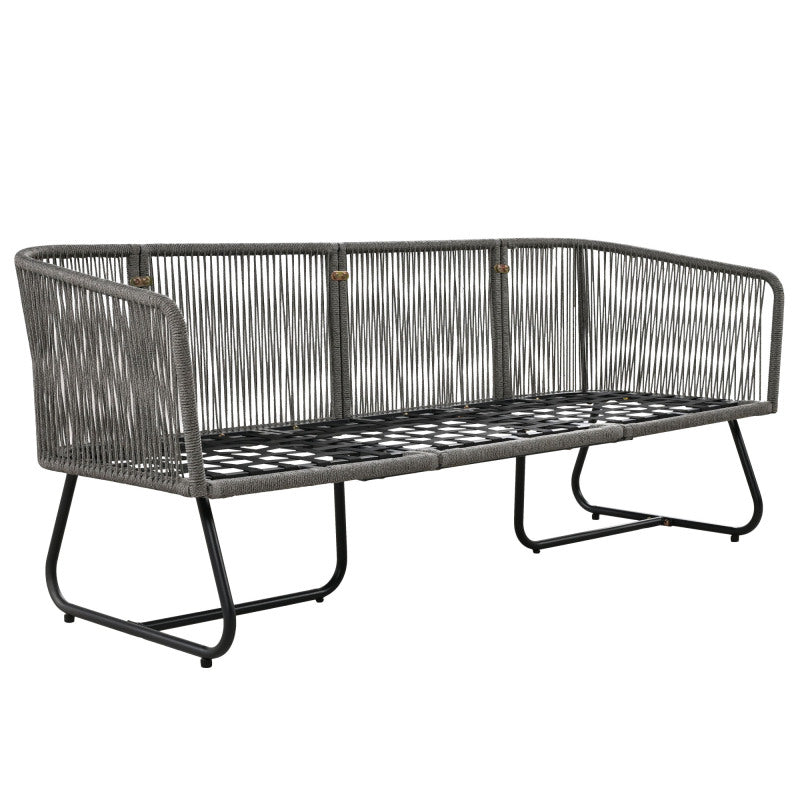 Garten-Lounge-Set mit Rahmen aus verzinktem Eisen, Gartenmöbel-Set aus Seil, graues Seil, verstellbare Füße, Tischplatte aus glattem Glas, 5er-Set, inklusive aller Sitz- und Rückenkissen