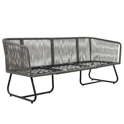 Garten-Lounge-Set mit Rahmen aus verzinktem Eisen, Gartenmöbel-Set aus Seil, graues Seil, verstellbare Füße, Tischplatte aus glattem Glas, 5er-Set, inklusive aller Sitz- und Rückenkissen