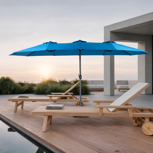 14.8 Ft Double Sided Outdoor Umbrella Rectangular Large with Crank (Dark blue)(No Base)