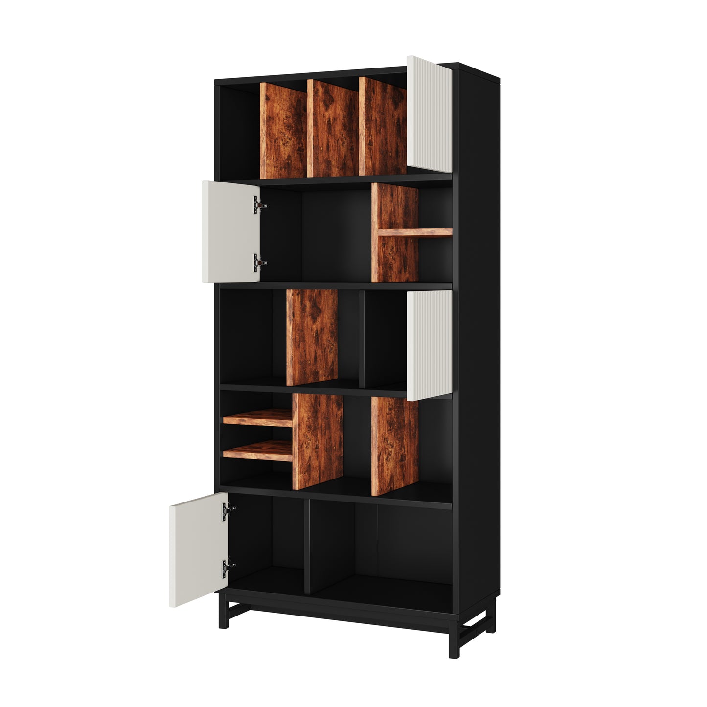 Bücherregal mit 5 Fachböden, Höhe 165 cm, Breite 80 cm, mit Fachböden, Farben schwarz, weiß und braun