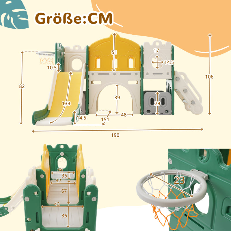 Mein kleines Schloss-Slide Kletterspielzeug für Kinder, 6 in 1 Kinderrutsche, Klettern, Bohrspiel, Stauraum, Spielgang, Basketballrahmen. Hergestellt aus HDPE (Enthält keine Meereskugeln)
