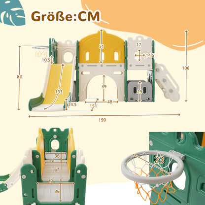 Mein kleines Schloss-Slide Kletterspielzeug für Kinder, 6 in 1 Kinderrutsche, Klettern, Bohrspiel, Stauraum, Spielgang, Basketballrahmen. Hergestellt aus HDPE (Enthält keine Meereskugeln)