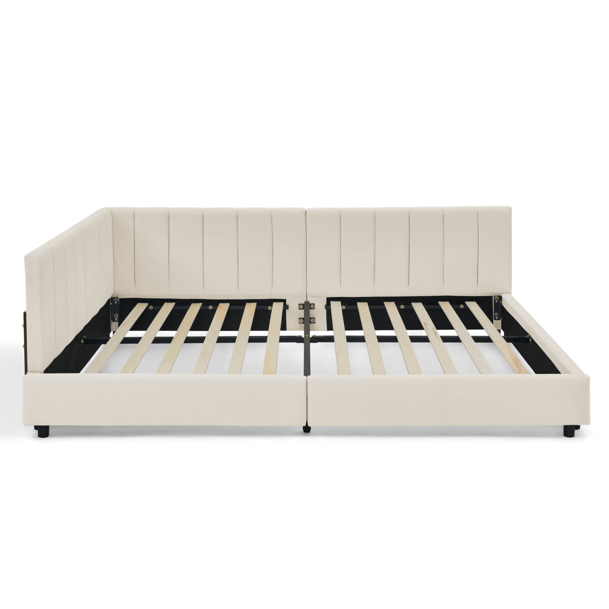 Doppelbett 140×200 cm aus Samt mit hoher Rückenlehne, stabiles Bettgestell aus Holz & Metall, ideal für Schlafzimmer & Gästezimmer, Beige (ohne Matratze)