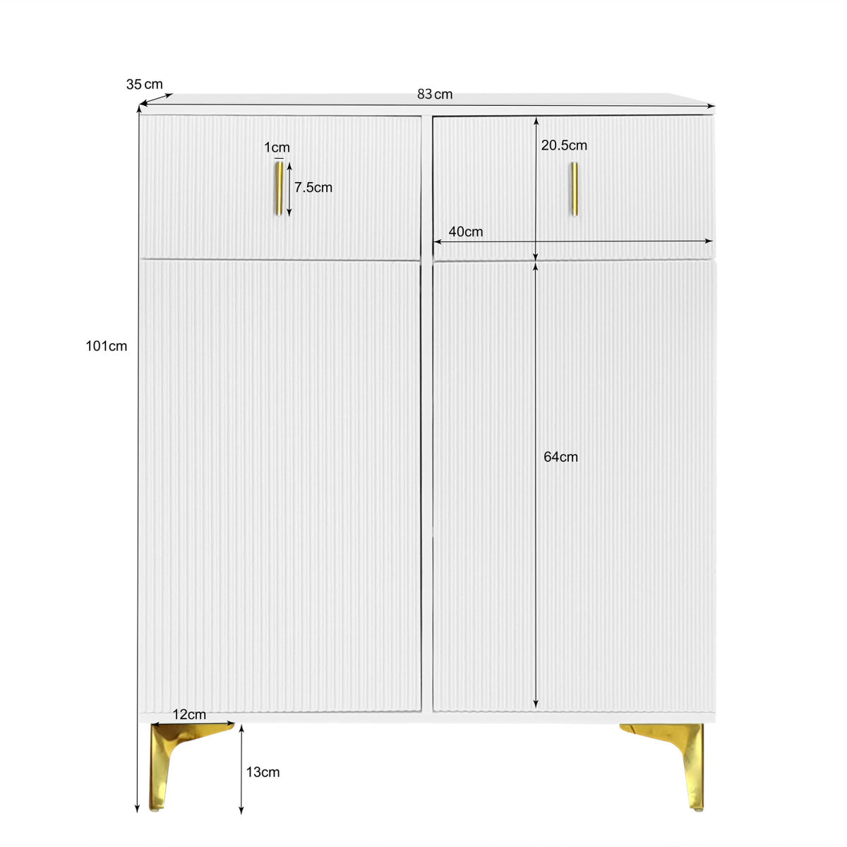 Garderoben-Set mit Schuhschrank & Sitzbank, Wellenfront, Push-to-Open, goldene Details, Weiß