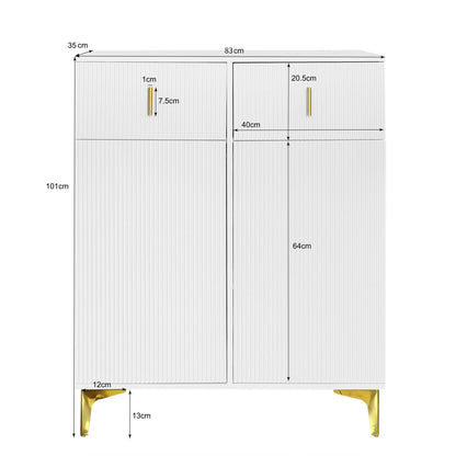 Garderoben-Set mit Schuhschrank & Sitzbank, Wellenfront, Push-to-Open, goldene Details, Weiß