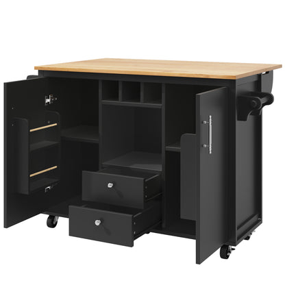 Kücheninsel Buffetschrank 120x73x92cm Küchenwagen klappbare Arbeitsplatte Handtuchhalter Gewürzregal Weinregal verstellbare Böden Küchenschrank Schwarz