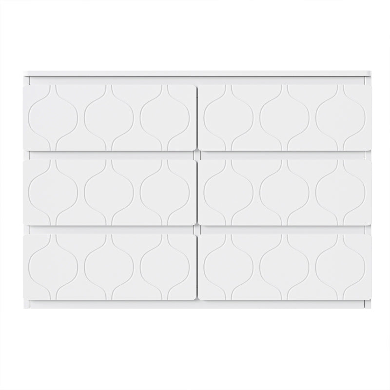 Kommode mit 6 Schubladen, Flurschrank, für Wohnzimmer, Bad und Schlafzimmer, Wellenmuster, lackiert, stoßfestes Eckdesign, 6 Fächer, 110 B x 40 T x 72 H, weiß