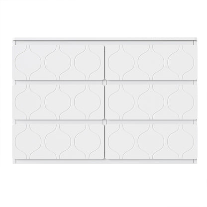 Kommode mit 6 Schubladen, Flurschrank, für Wohnzimmer, Bad und Schlafzimmer, Wellenmuster, lackiert, stoßfestes Eckdesign, 6 Fächer, 110 B x 40 T x 72 H, weiß