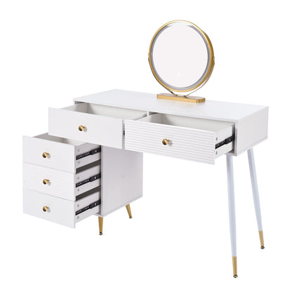 Schminktisch, Kosmetiktisch-Set mit LED-Beleuchtung und Spiegel, mit verstellbarem Seitenschrank und ausziehbarem Design. Maße:B100/H78/T40 cm(ohne Hocker)