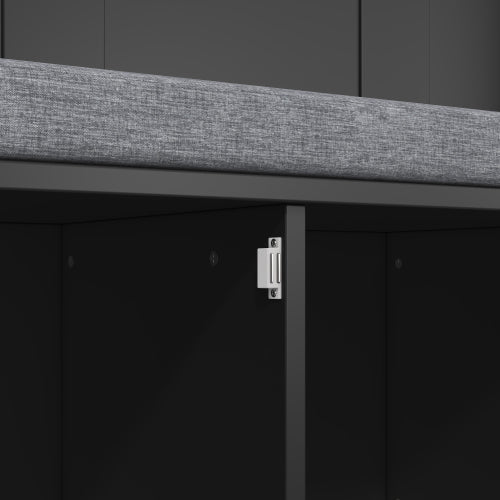 Garderobenständer mit  Schuhbank, Garderobe,  6 Dreifach-Haken,freistehend, platzsparend, für Eingangsbereich,Flur, Schwarz