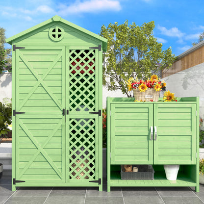Outdoor Holz Gartenmöbel Aufbewahrungsschuppen, Werkzeughaus für Garten, Terrasse, verblassungsfrei, wetterfest, wartungsfrei, umweltfreundlich, sicher und geschützt, grün
