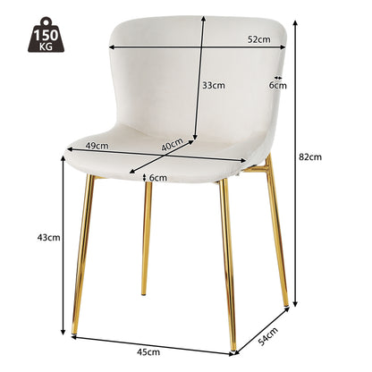 Esszimmerstuhl aus Samt, 2er-set, Loungesessel mit vier Metallfüßen, Beige