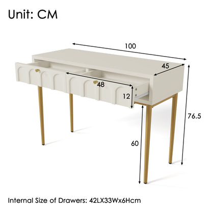 Schminktisch mit 2 Schubladen 76.5cm Höhe ,Kommode Schlafzimmer Highboard Weiss Sideboard Schubladenkommode Kommode für Schlafzimmer, Creme-Weiß -H76.5/B100/T45 cm