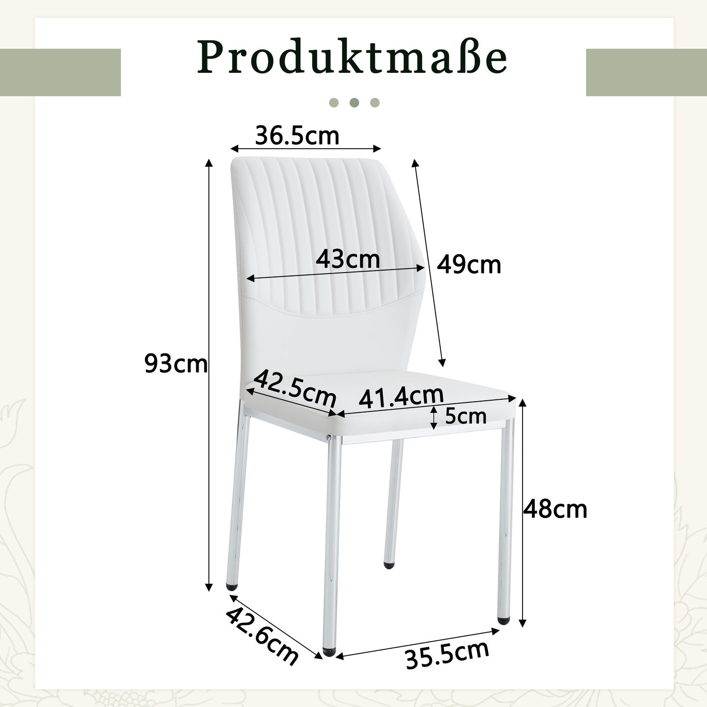4er-Set Esszimmerstühle Weiß PU-Leder Leicht-Luxus-Stil mit senkrechter Prägung und silbernen Metallbeinen