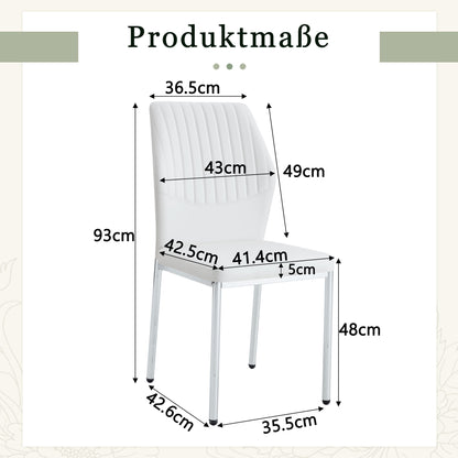 4er-Set Esszimmerstühle Weiß PU-Leder Leicht-Luxus-Stil mit senkrechter Prägung und silbernen Metallbeinen