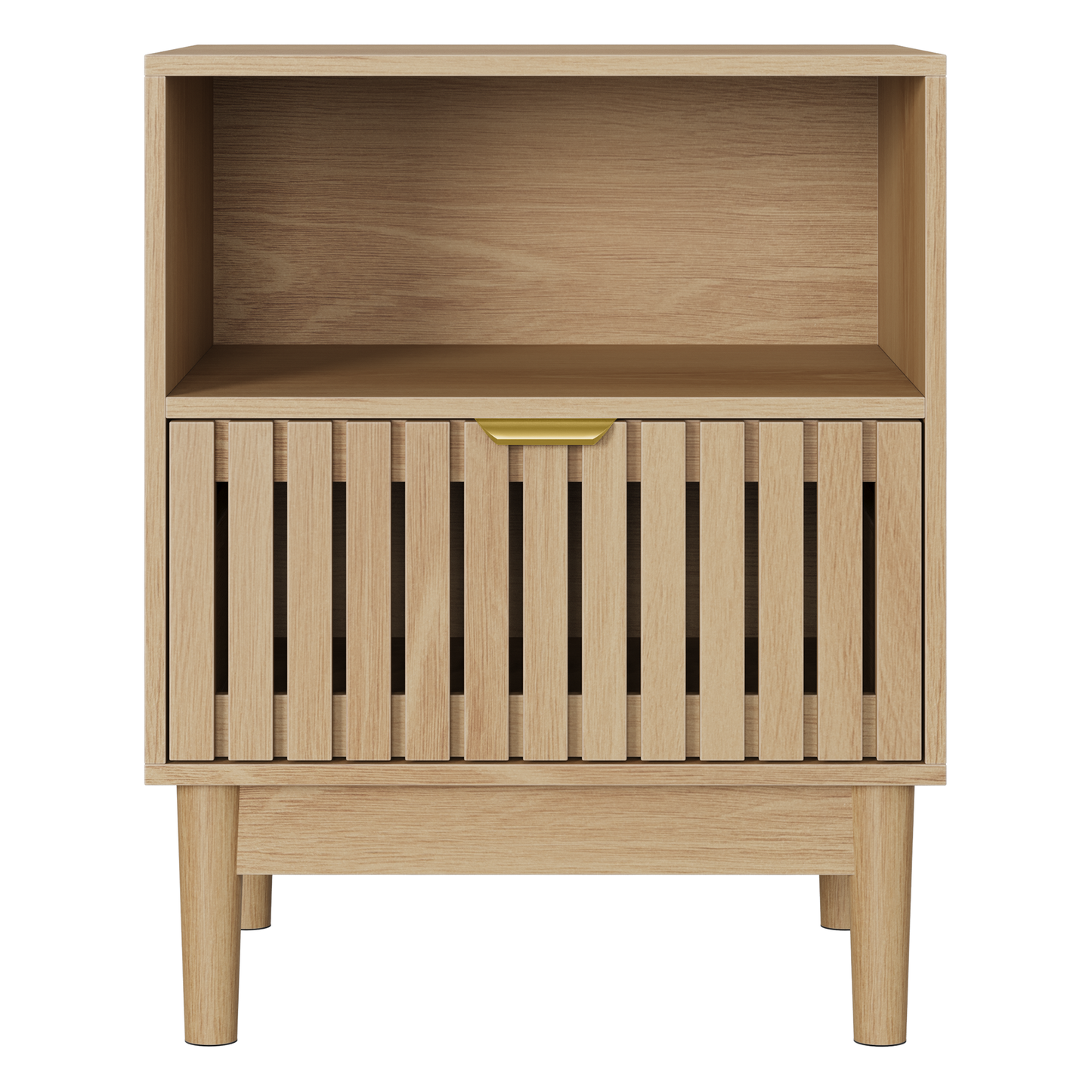 Moderner Nachttisch aus Eiche im mittelalterlichen Stil, Lattenrost-Design, mit einer Schublade. Geeignet für Schlafzimmer, Flur, Wohnzimmer und Kinderzimmer. Maße: 45 x 39 x 56,5 cm, 1 Stück.