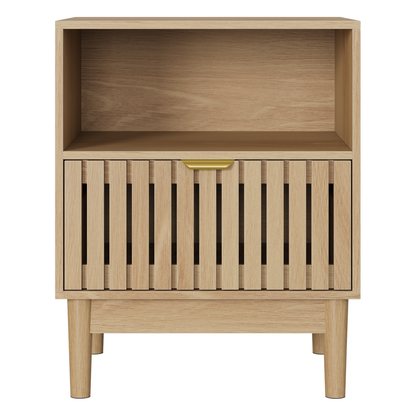 Moderner Nachttisch aus Eiche im mittelalterlichen Stil, Lattenrost-Design, mit einer Schublade. Geeignet für Schlafzimmer, Flur, Wohnzimmer und Kinderzimmer. Maße: 45 x 39 x 56,5 cm, 1 Stück.