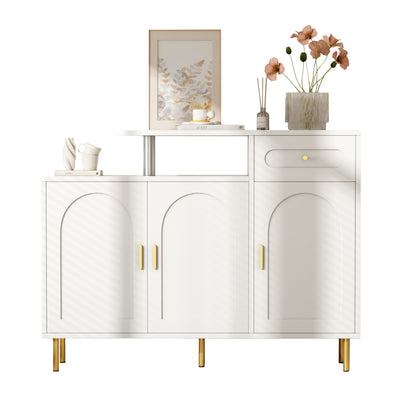 Kommode/Sideboard/Schuhschrank mit Metallgriffen, 1 Schublade und 3 Türen, auf Metallfüßen, Weiß. Maße: B120 × H92 × T35 cm
