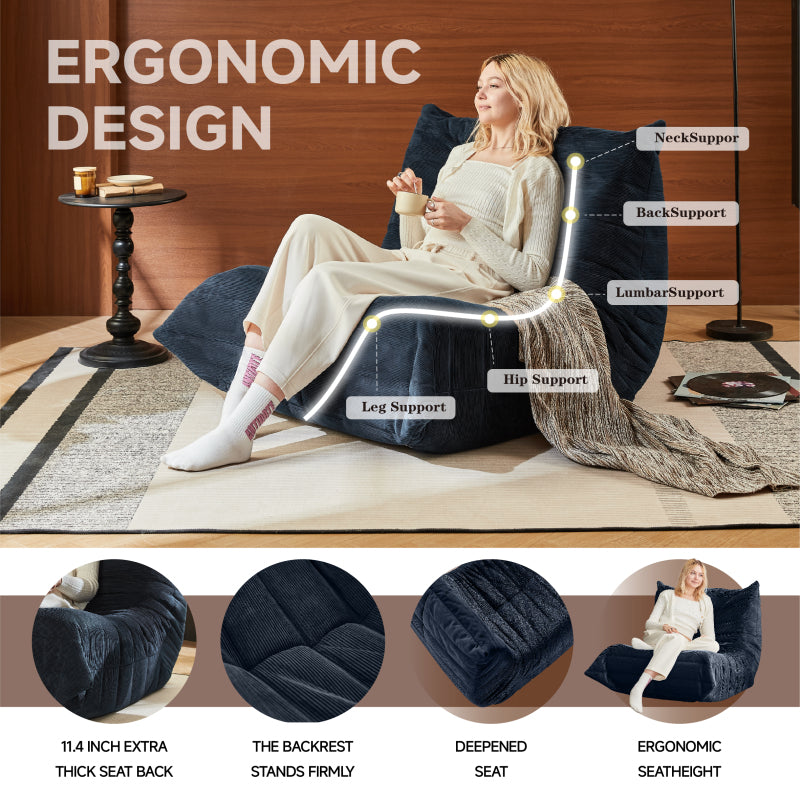 Moderne Sofas, Sitzsäcke für Erwachsene auf dem Bodensofa, Super Soft Memory Sponge Sofa, Togo Sofa Stuhl, Wohnzimmermöbel, Geeignet für Schlafzimmer, Balkon, Schlafsaal, Kaminstuhl (blau)