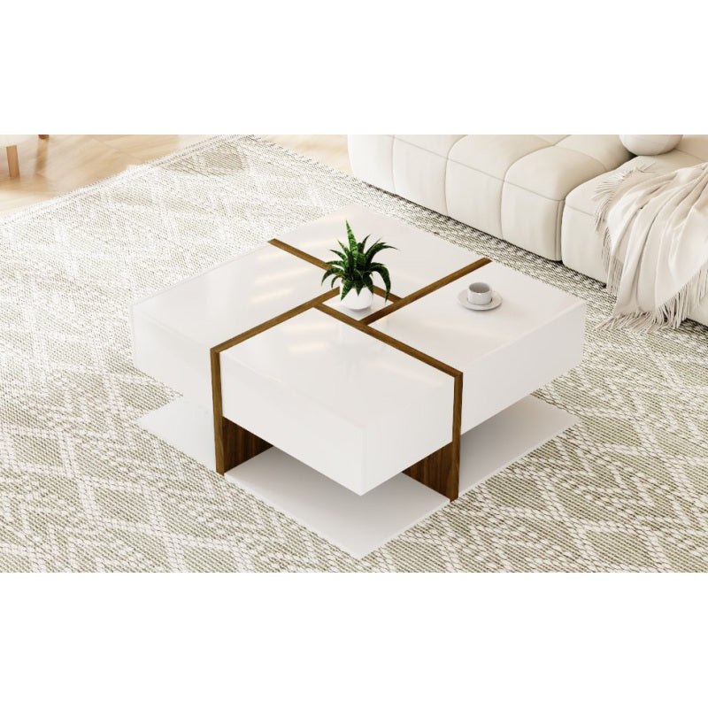 Hochglanz-Couchtisch, Tisch mit 4 Schubladen, einzigartige Farbabstimmung und Liniendesign, Stauraum unten. 78*78*34,8cm