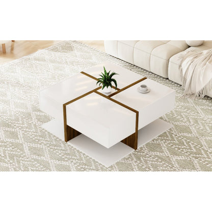 Hochglanz-Couchtisch, Tisch mit 4 Schubladen, einzigartige Farbabstimmung und Liniendesign, Stauraum unten. 78*78*34,8cm