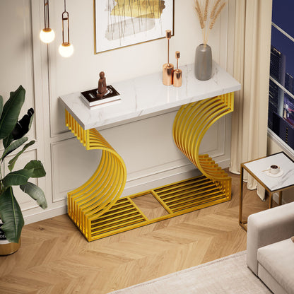 100*35*80cm moderner schlichter weißer Hochglanz-Couchtisch, kleiner Beistelltisch für das Wohnzimmer, Konsolentisch, goldener Fuß, zwei Aufstellmöglichkeiten