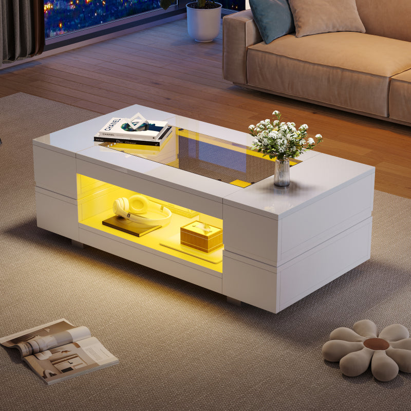 Weißer LED-Couchtisch mit Bluetooth-App-Steuerung, Kaffeetisch, Sofatisch, Wohnzimmertisch, geeignet für Party, Büro, Wohnzimmer