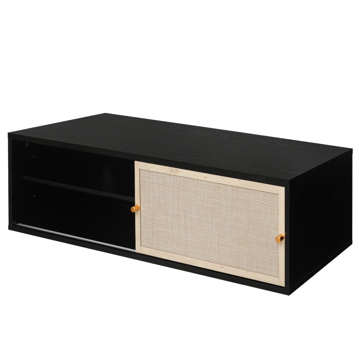 Sideboard 110x40x31 cm, TV-Schrank oder Hängeschrank, Kunst-Rattan Schiebetüren, Goldgriffe, Verstellbare Böden