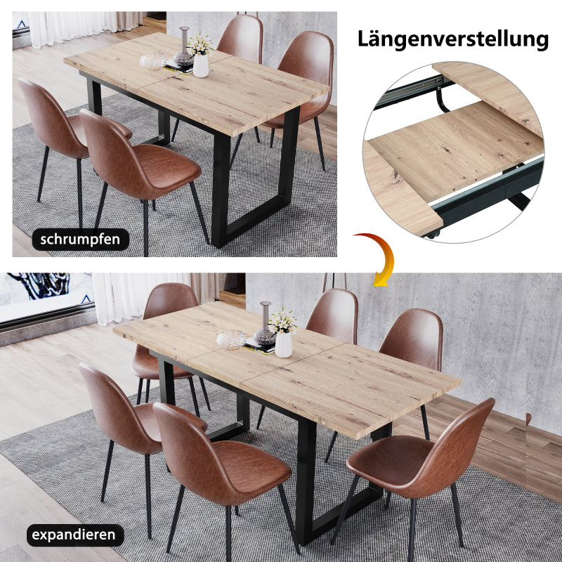 Erweiterbarer Esstisch, Industriestil, Platzsparender multifunktionaler Esstisch, Eicheoptik+schwarz