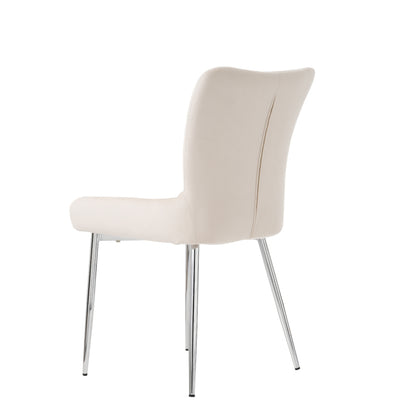 Samt-Esszimmerstuhl, 2er-Set, Lounge-Stuhl mit vier Silberne Metallstützbeinen, Lendenwirbelstütze, Beige
