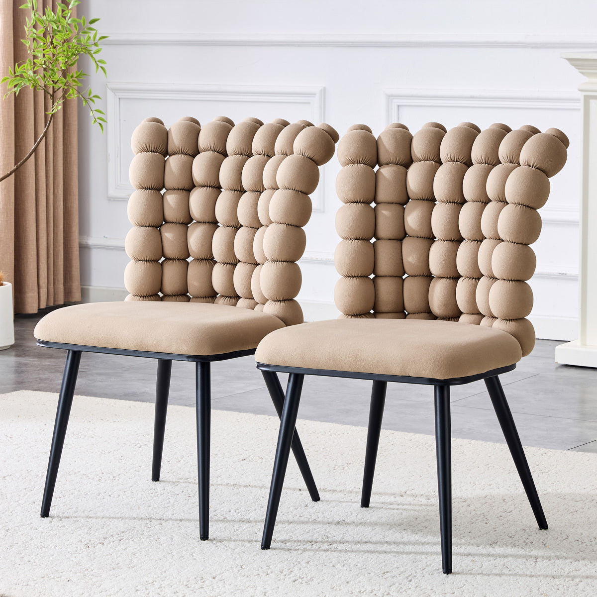 Esszimmerstuhl 2er Set Samt, Schwarz-Metallbeine, Modern Luxus, Camel