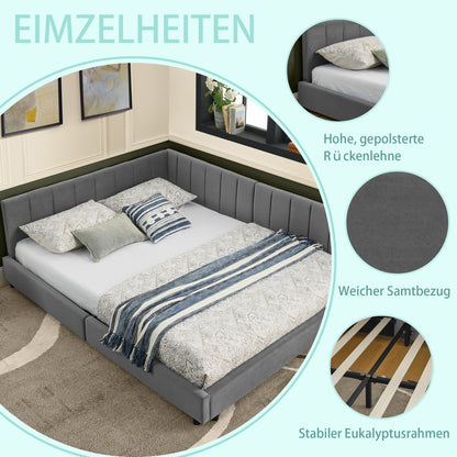 Doppelbett 160×200 cm aus Samt mit hoher Rückenlehne, stabiles Bettgestell aus Holz & Metall, ideal für Schlafzimmer & Familienzimmer, Gray (ohne Matratze)