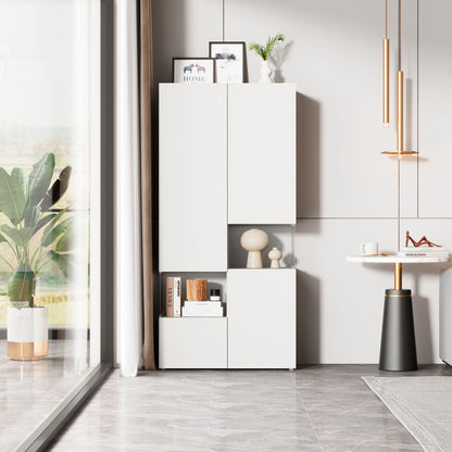 Vitrine mit LED-Beleuchtung, Hochschrank mit transparentes Acryl, für Wohnzimmer Büro Küche, offene Lagerung, Weiß