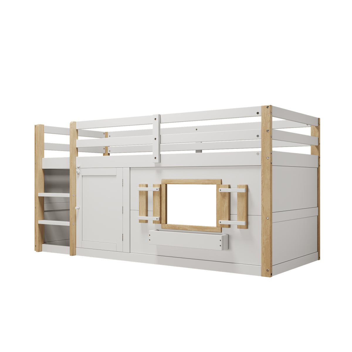 Mini-Etagenbett Weiß 90x200 cm, Kinderbett (110 cm hoch) aus Massivholz/MDF, Inkl. Lattenrost
