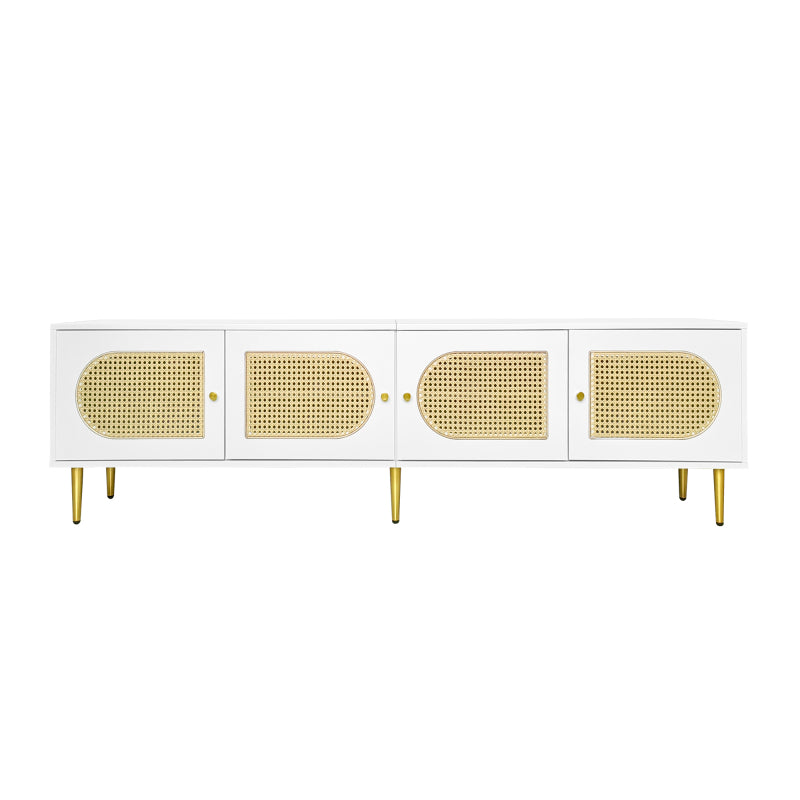 Weißer Rattan-TV-Schrank 180x40x50 cm - 4 Rattan-Türen, verstellbare Einlegeböden und Kabelmanagement für Fernseher bis 80 Zoll, TV-Schrank,Lowboards