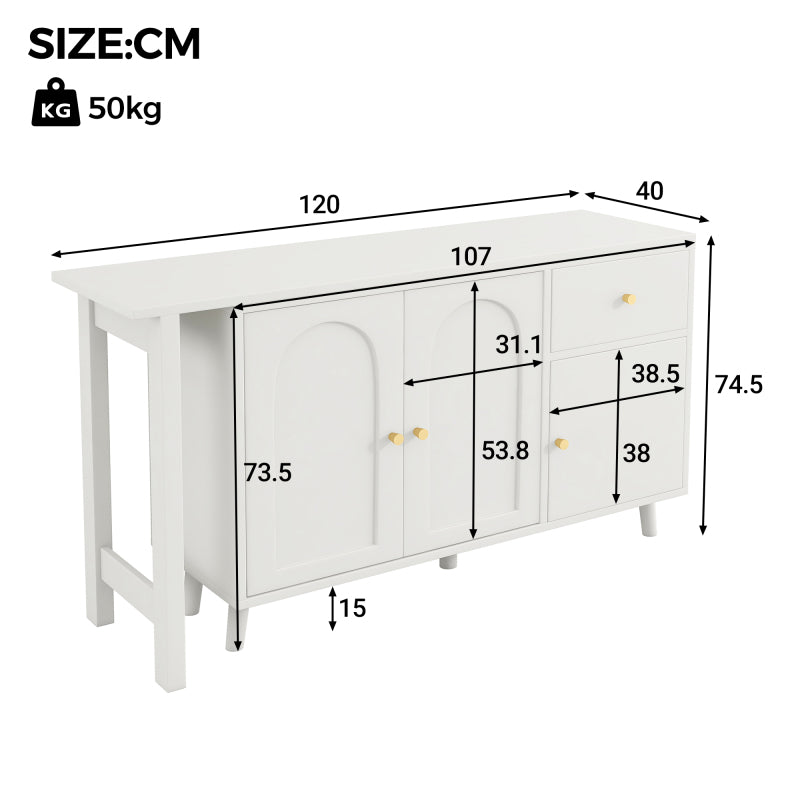Multifunktionaler 2 in 1 Schreibtisch und Sideboard – 360° drehbar, 3 Türen 1 Schublade, Eckschreibtisch, Frisiertisch, Schreibtisch,Sideboard