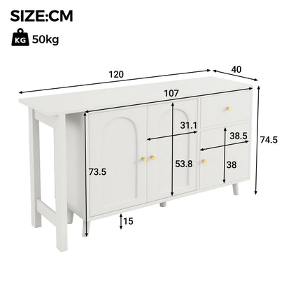 Multifunktionaler 2 in 1 Schreibtisch und Sideboard – 360° drehbar, 3 Türen 1 Schublade, Eckschreibtisch, Frisiertisch, Schreibtisch,Sideboard