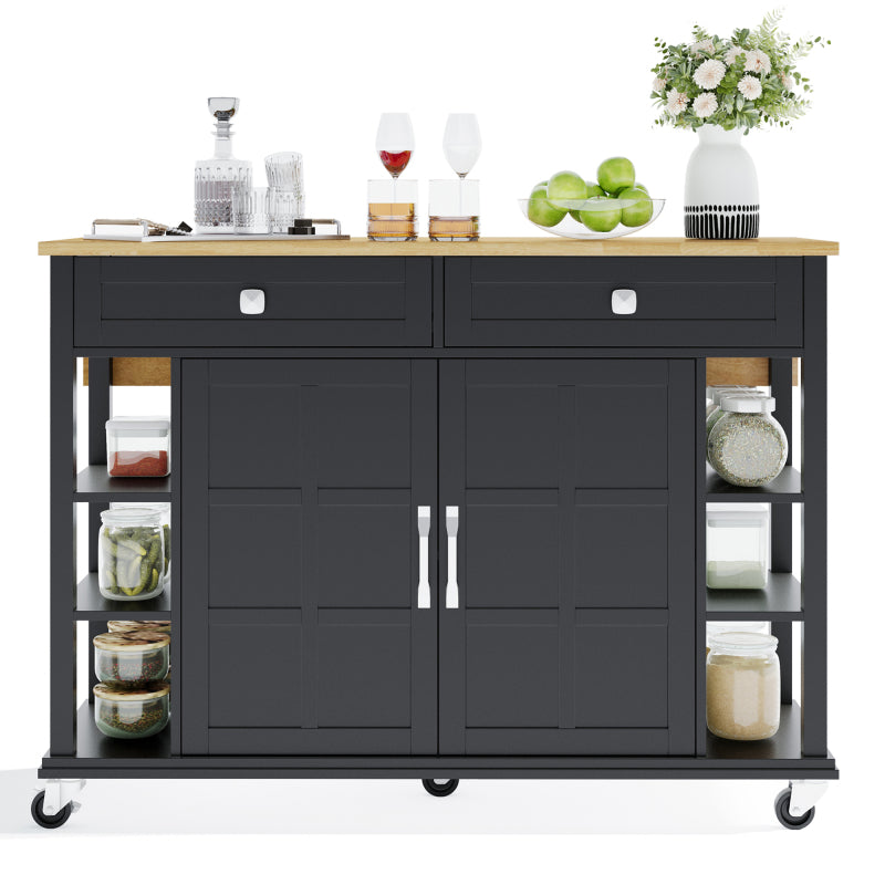 Multifunktionaler Küchenwagen mit klappbarer Arbeitsplatte, 120×65 cm erweiterbar, 2 Schubladen, geräumige Aufbewahrung, auf Rollen – Stilvoller Servierwagen für Küche, Esszimmer & Wohnzimmer