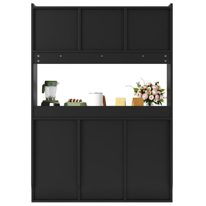 Küchenschrank, Esszimmerschrank, Sideboard mit LED-Beleuchtung, schwarz
