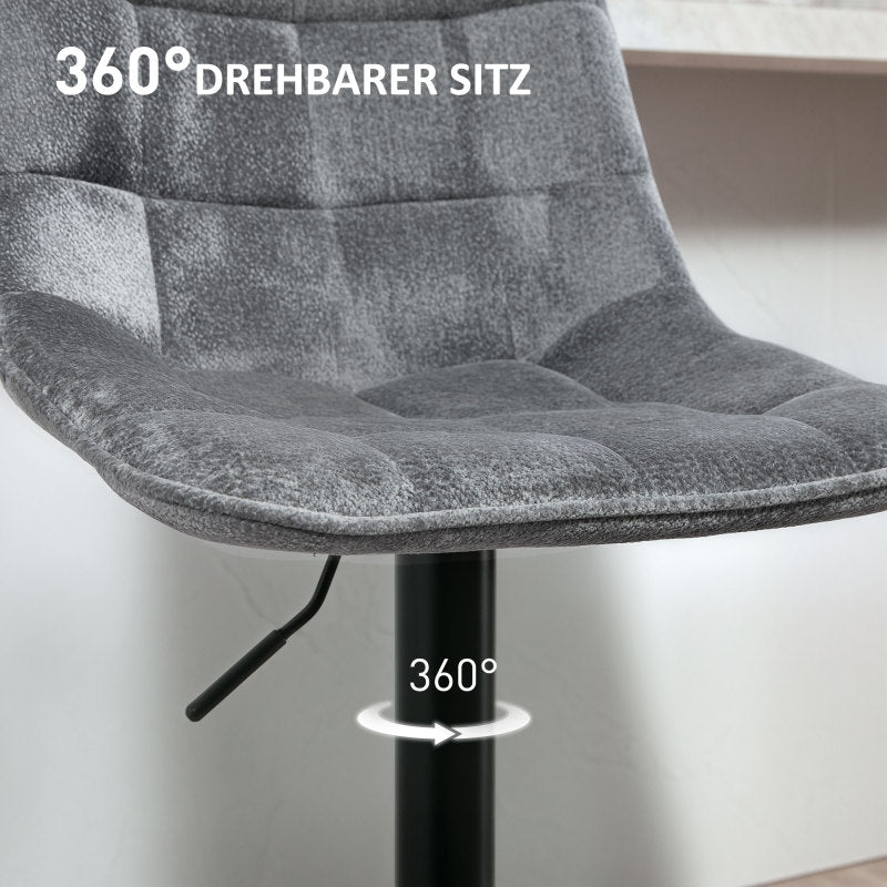 Barhocker 2er-Set, Gepolstert Barstuhl mit Lehne, Höhenverstellbare Küchenstühle mit Fußstütze 360° Drehbar, Dunkelgrau