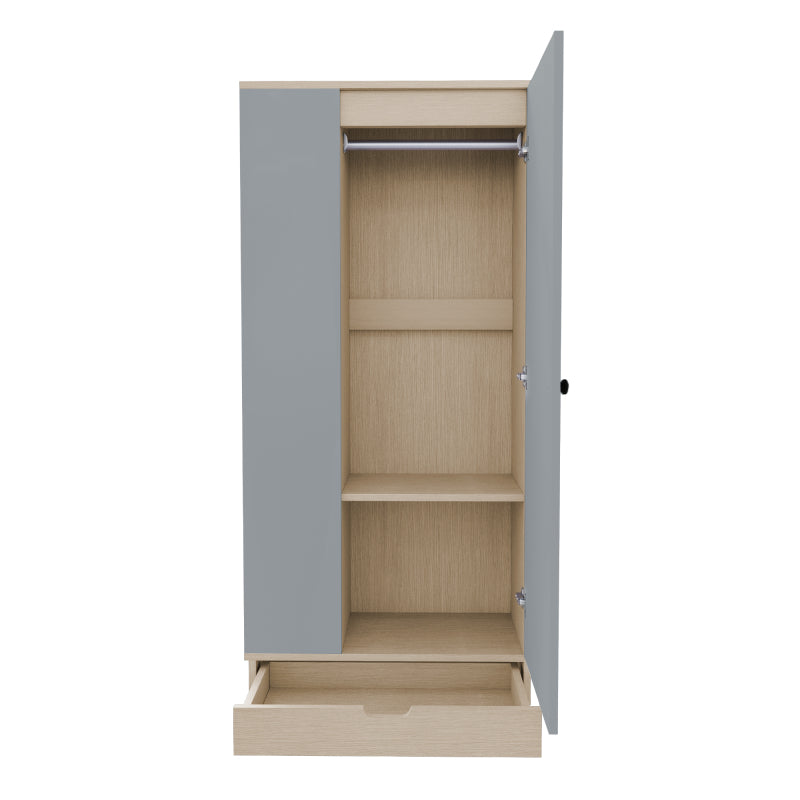 Kleiderschrank 70*40*170cm, eintürige Ausführung, mit Einlegeböden und Schubladen, grau