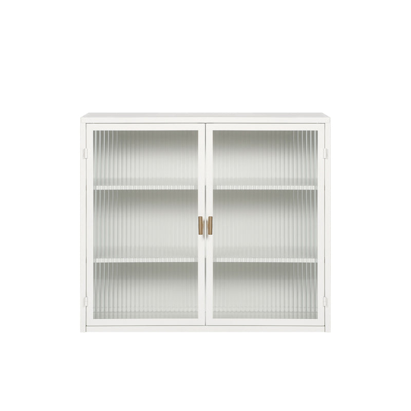 70CM Glastüren Moderner zweitüriger Wandschrank mit dreistufiger Lagerung für Eingangsbereich Wohnzimmer Badezimmer Esszimmer(White)