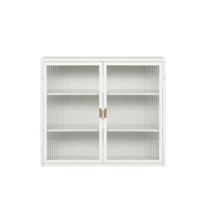70CM Glastüren Moderner zweitüriger Wandschrank mit dreistufiger Lagerung für Eingangsbereich Wohnzimmer Badezimmer Esszimmer(White)