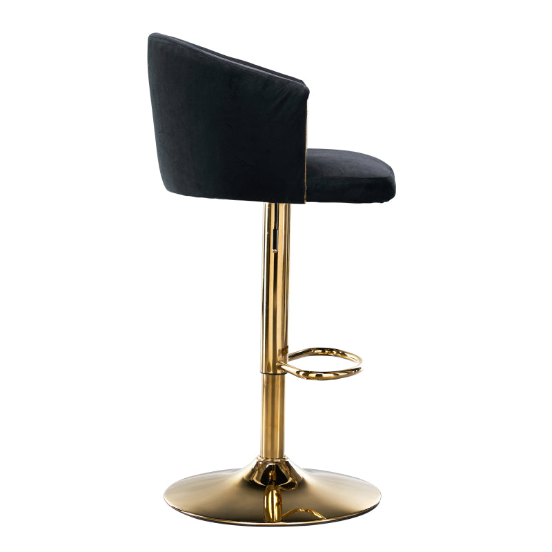 Moderner drehbarer höhenverstellbarer Barhocker, moderner Barhocker für Küche, Bar und Restaurant Theken, Hubhocker mit Rückenlehne und goldener Fußstütze (black.Set of 2)
